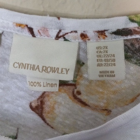 Cynthia Rowley Shirt 2X 100% Linen Lemon Print Back Buttons Blouse - Picture 2 of 6